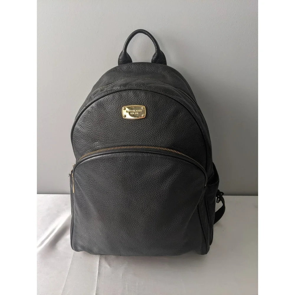 Michael Kors Abbey Black Pebbled Leather Backpack Gold Hardware